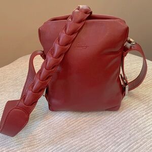 Vtg Cordiz French Leather Muted Red Cross Body Purse with Pockets braided strap